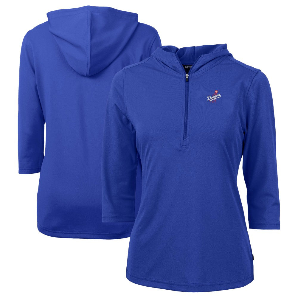 Los Angeles Dodgers Cutter & Buck Women's  DryTec Virtue Eco Pique Recycled 3/4-Sleeve Half-Zip Pullover Hoodie Blue