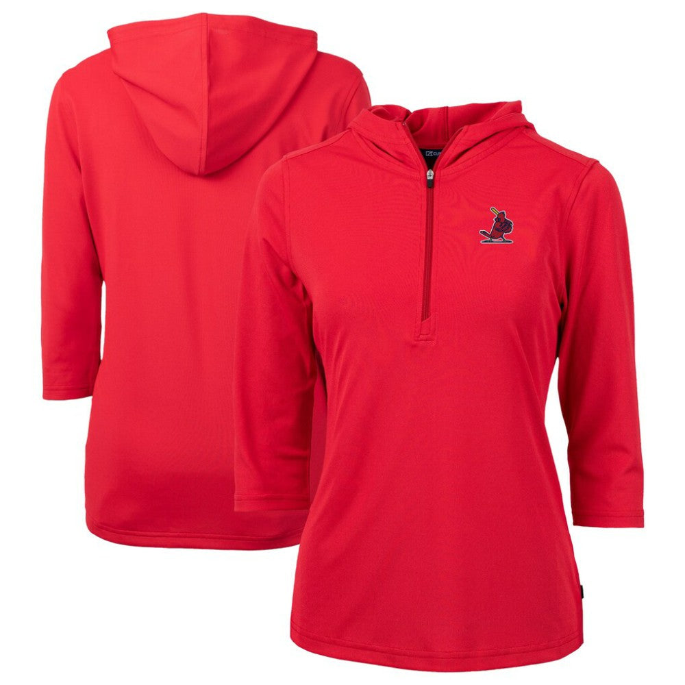 St. Louis Cardinals Cutter & Buck Women's Cooperstown Collection DryTec Virtue Eco Pique Recycled 3/4-Sleeve Half-Zip Pullover Hoodie Red