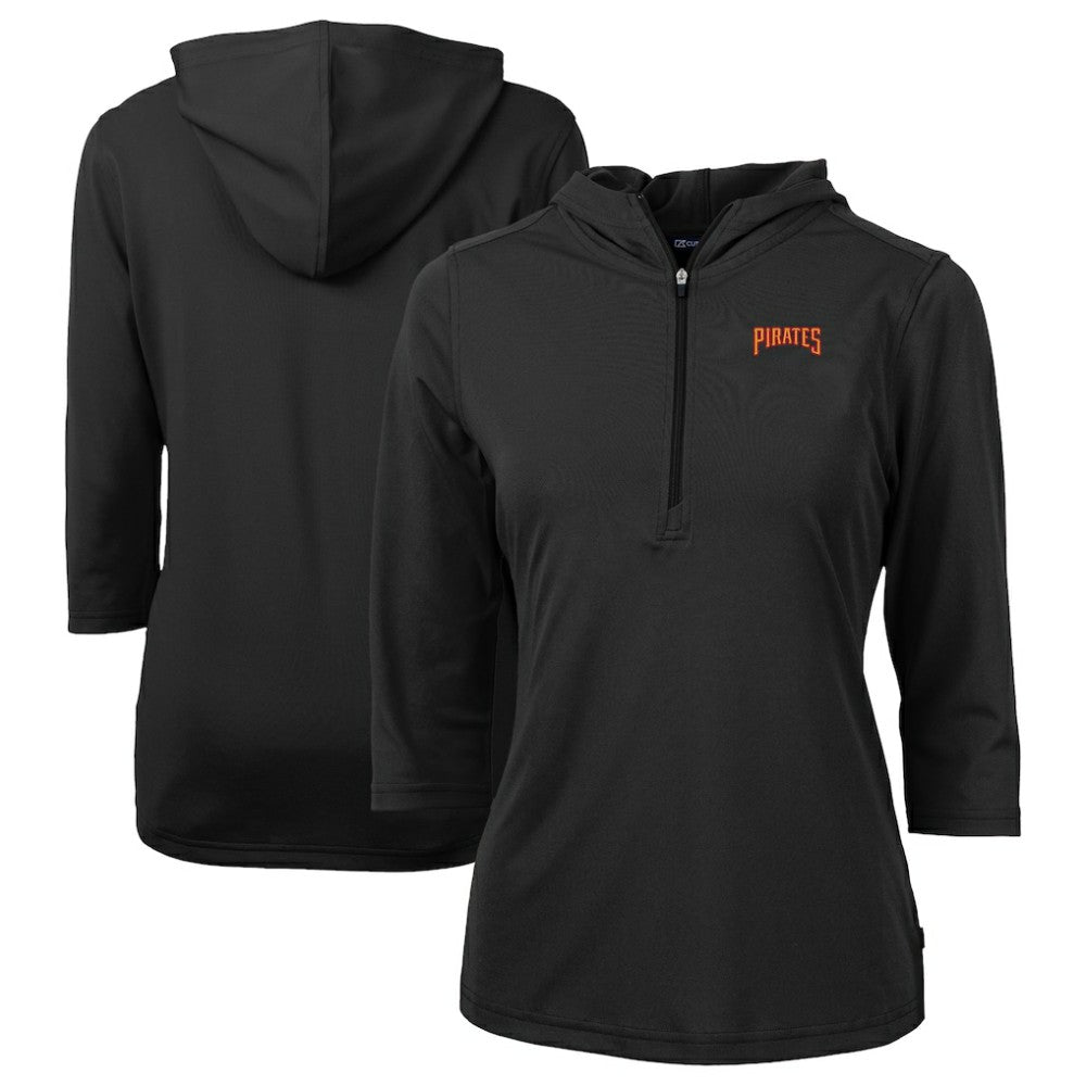 Pittsburgh Pirates Cutter & Buck Women's  DryTec Virtue Eco Pique Recycled 3/4-Sleeve Half-Zip Pullover Hoodie Black