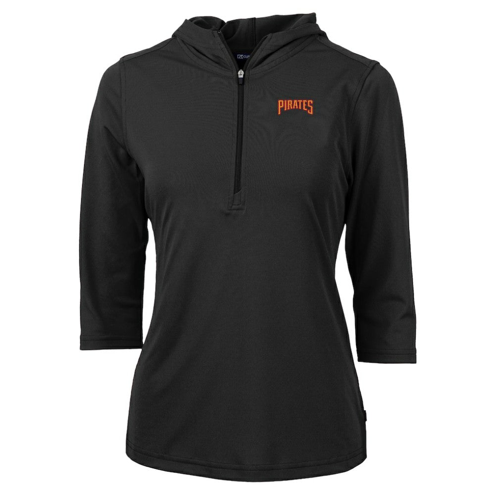 Pittsburgh Pirates Cutter & Buck Women's  DryTec Virtue Eco Pique Recycled 3/4-Sleeve Half-Zip Pullover Hoodie Black