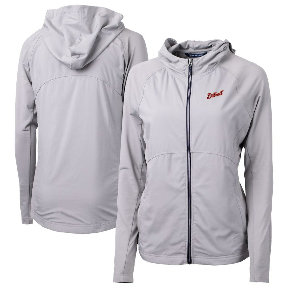 Detroit Tigers Cutter & Buck Women's  Adapt Eco Knit Hybrid Recycled Full-Zip Hoodie Gray