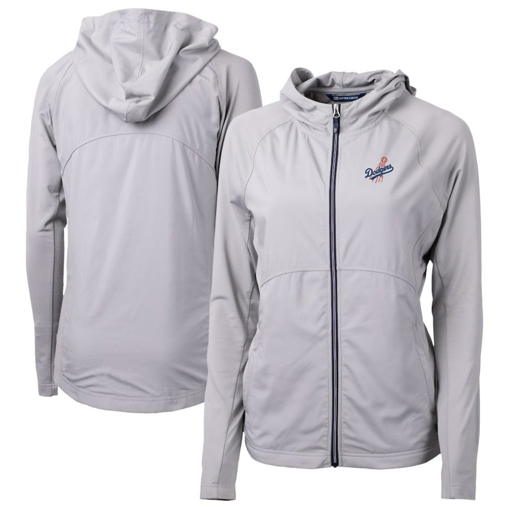 Los Angeles Dodgers Cutter & Buck Women's  Adapt Eco Knit Hybrid Recycled Full-Zip Hoodie Gray