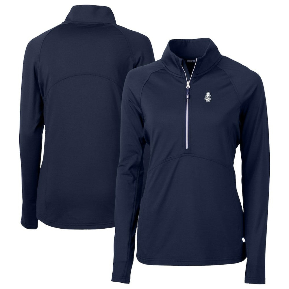 Chicago Cubs Cutter & Buck Women's Cooperstown Collection DryTec Adapt Eco Knit Stretch Recycled Raglan Half-Zip Top Navy