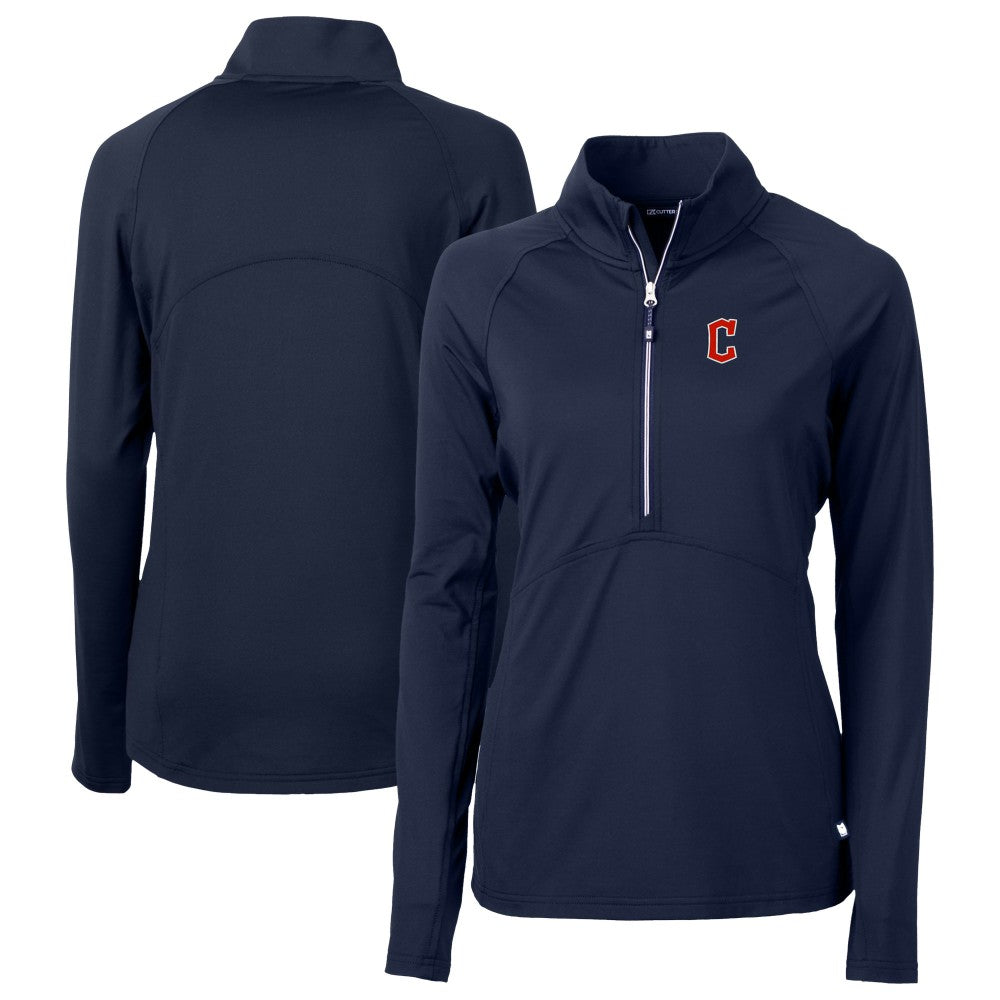 Cleveland Guardians Cutter & Buck Women's  DryTec Adapt Eco Knit Stretch Recycled Raglan Half-Zip Top Navy