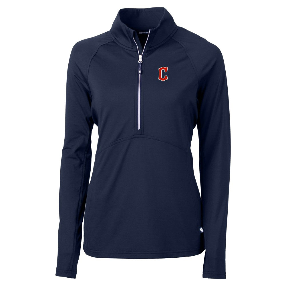 Cleveland Guardians Cutter & Buck Women's  DryTec Adapt Eco Knit Stretch Recycled Raglan Half-Zip Top Navy