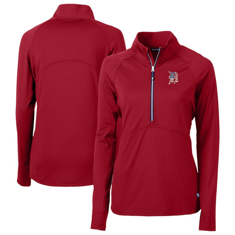 Detroit Tigers Cutter & Buck Women's Americana DryTec Adapt Eco Knit Stretch Recycled Raglan Half-Zip Top Red