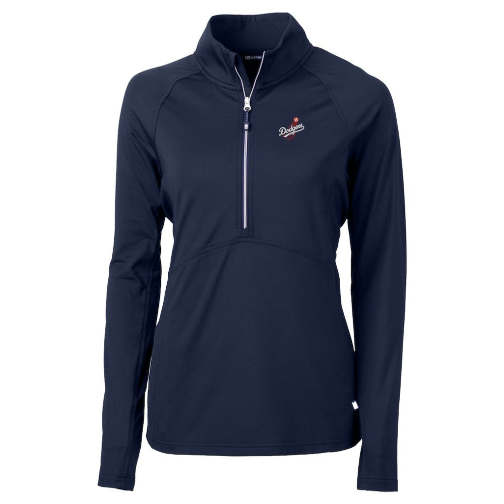 Los Angeles Dodgers Cutter & Buck Women's  DryTec Adapt Eco Knit Stretch Recycled Raglan Half-Zip Top Navy