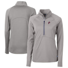 Philadelphia Phillies Cutter & Buck Women's Cooperstown Collection DryTec Adapt Eco Knit Stretch Recycled Raglan Half-Zip Top Gray