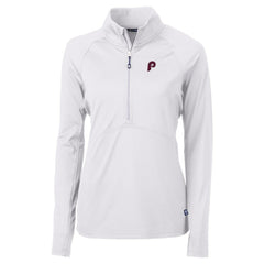 Philadelphia Phillies Cutter & Buck Women's Cooperstown Collection DryTec Adapt Eco Knit Stretch Recycled Raglan Half-Zip Top White