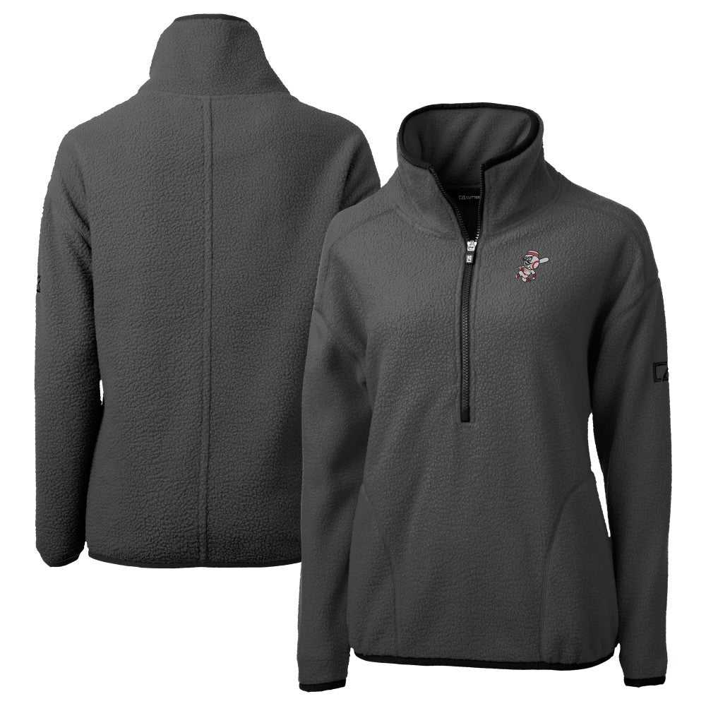 Cincinnati Reds Cutter & Buck Women's Cooperstown Collection Cascade Eco Sherpa Fleece Half-Zip Pullover Jacket Charcoal