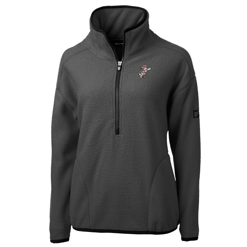 Cincinnati Reds Cutter & Buck Women's Cooperstown Collection Cascade Eco Sherpa Fleece Half-Zip Pullover Jacket Charcoal