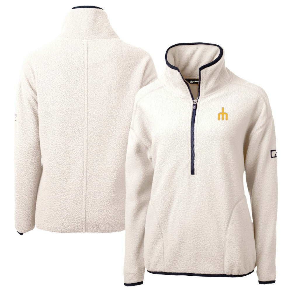 Seattle Mariners Cutter & Buck Women's  Cascade Eco Sherpa Fleece Half-Zip Pullover Jacket Cream