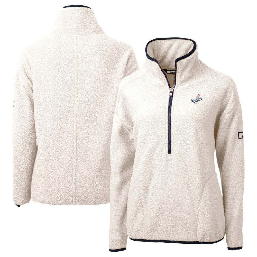 Los Angeles Dodgers Cutter & Buck Women's  Cascade Eco Sherpa Fleece Half-Zip Pullover Jacket Cream