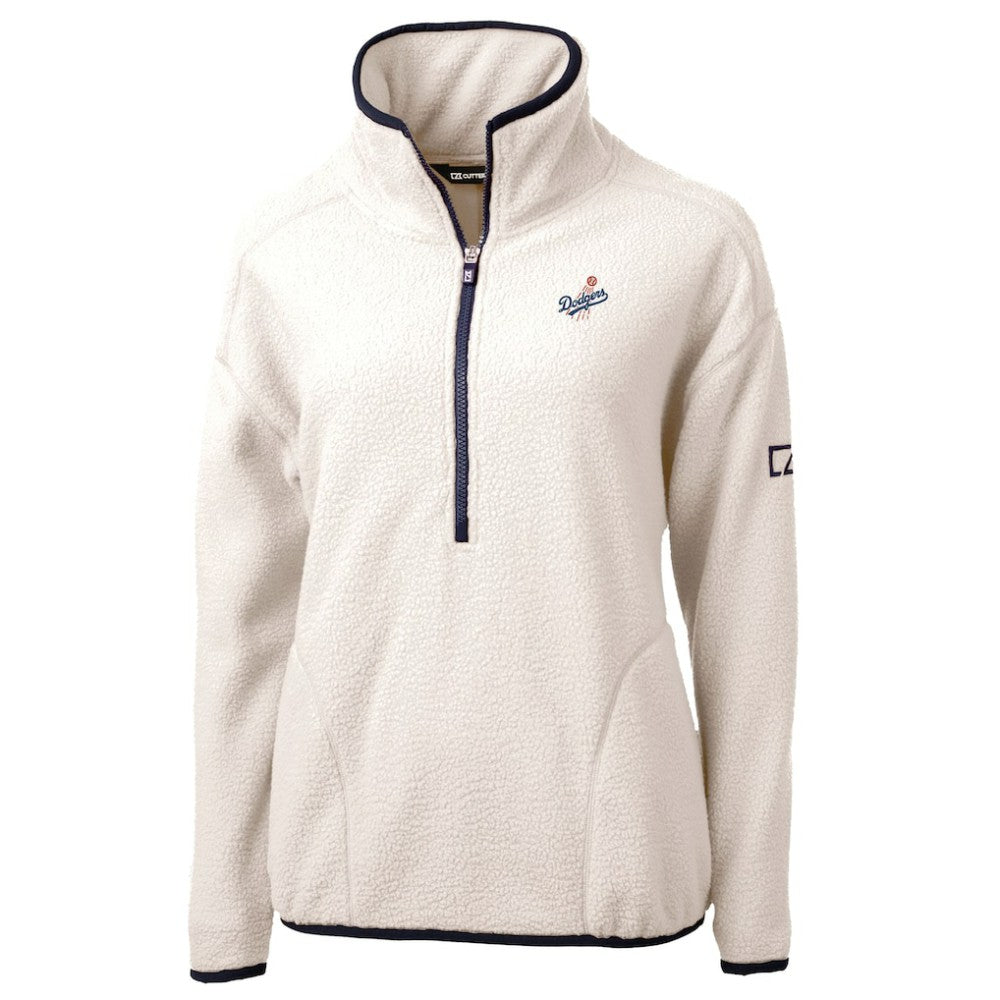 Los Angeles Dodgers Cutter & Buck Women's  Cascade Eco Sherpa Fleece Half-Zip Pullover Jacket Cream