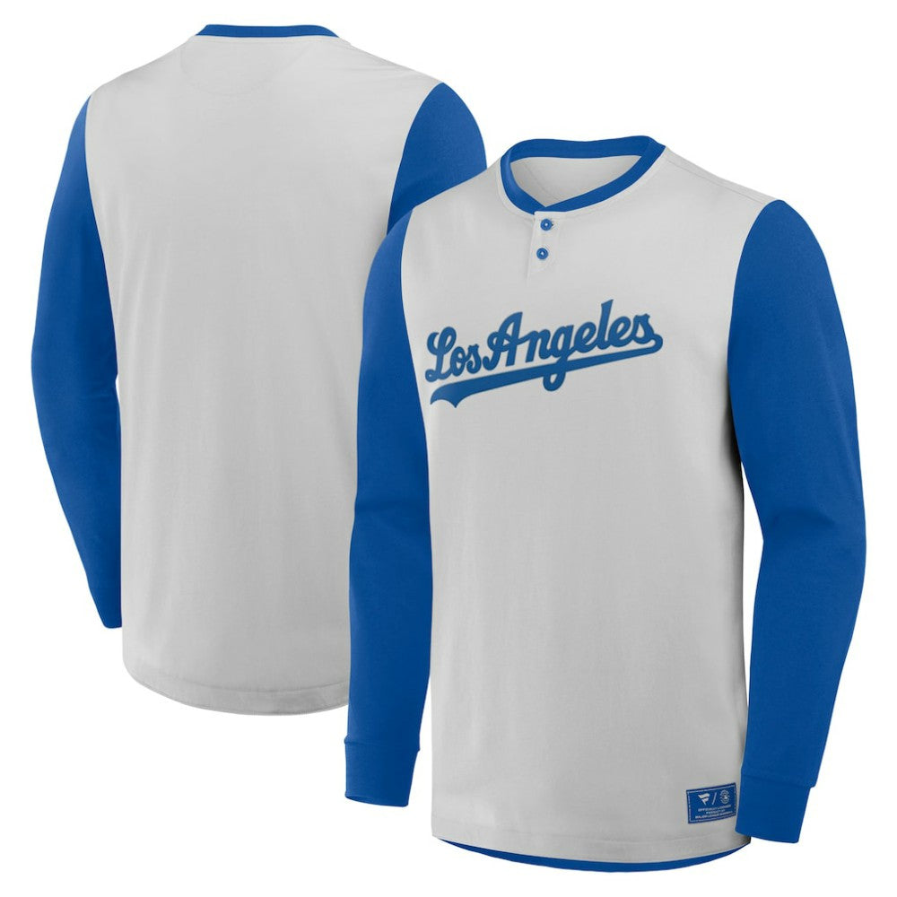 Los Angeles Dodgers Clubhouse Long Sleeve Henley Shirt Gray/Royal