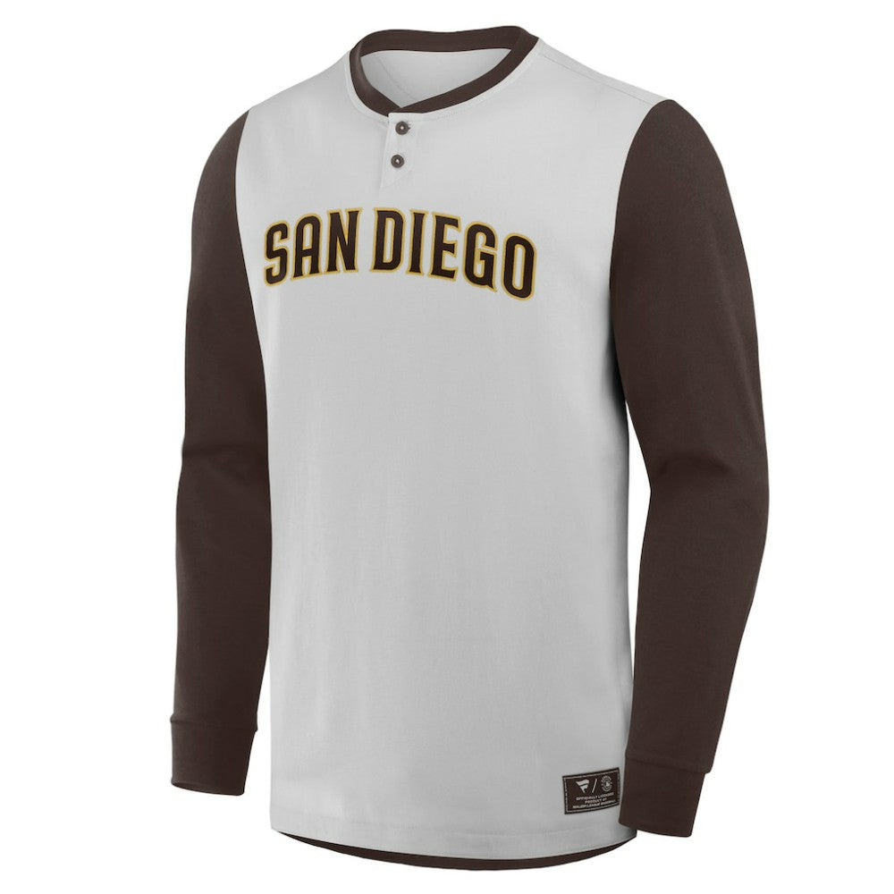 San Diego Padres Clubhouse Long Sleeve Henley Shirt Gray/Brown