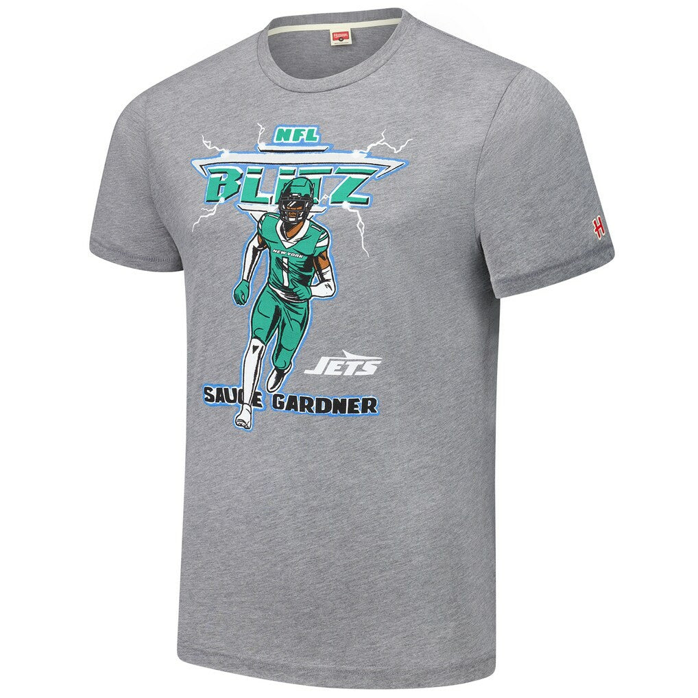 Ahmad Sauce Gardner New York Jets Homage Unisex NFL Blitz Player Tri-Blend T-Shirt Heathered Gray
