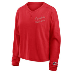 Carolina Hurricanes Fanatics Women's Oversized All Out Effort Long Sleeve Henley T-Shirt Red