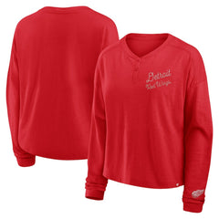Detroit Red Wings Fanatics Women's Oversized All Out Effort Long Sleeve Henley T-Shirt Red