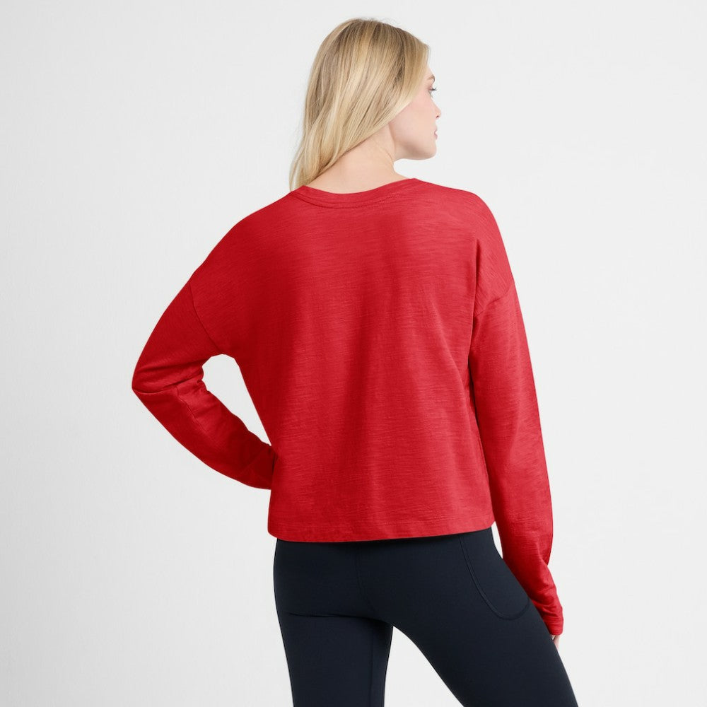 Detroit Red Wings Fanatics Women's Oversized All Out Effort Long Sleeve Henley T-Shirt Red