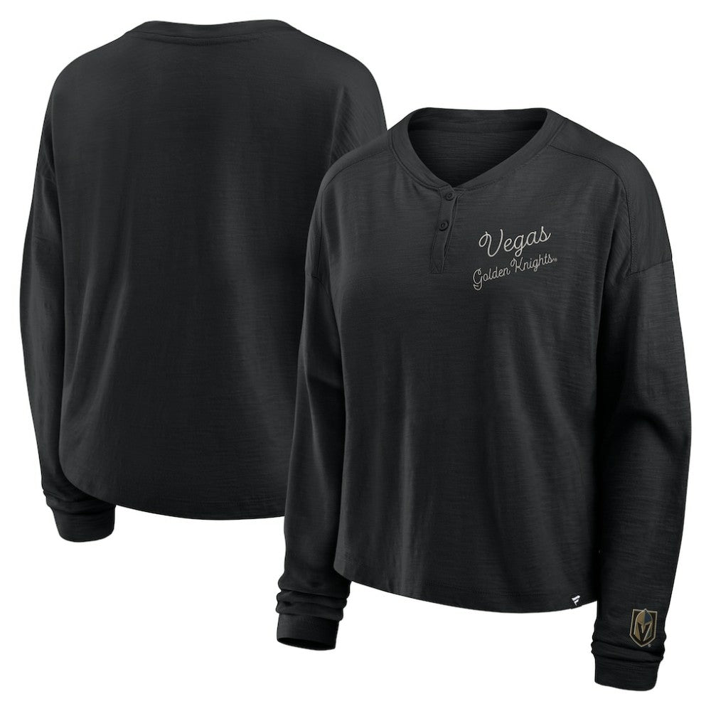 Vegas Golden Knights Fanatics Women's Oversized All Out Effort Long Sleeve Henley T-Shirt Black