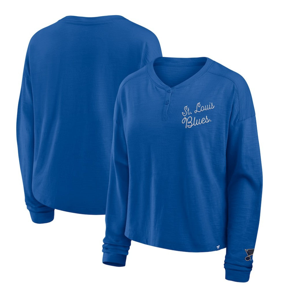 St. Louis Blues Fanatics Women's Oversized All Out Effort Long Sleeve Henley T-Shirt Blue