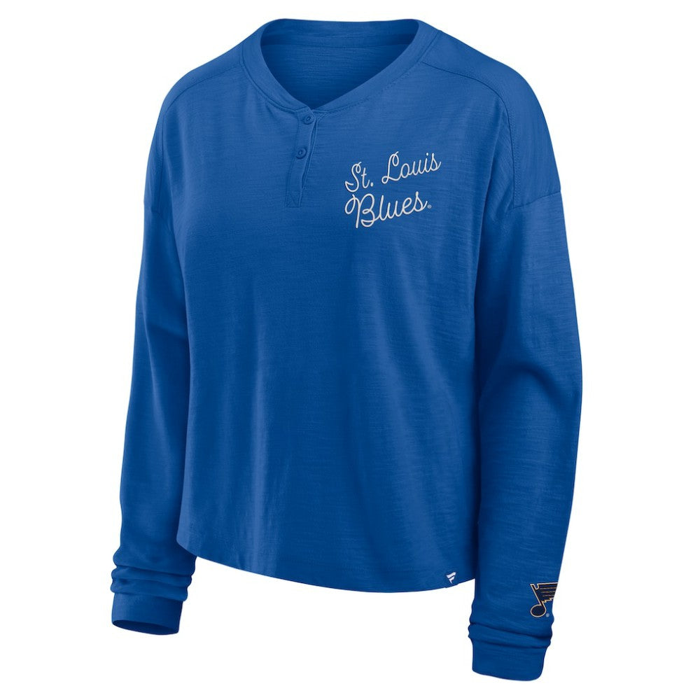 St. Louis Blues Fanatics Women's Oversized All Out Effort Long Sleeve Henley T-Shirt Blue