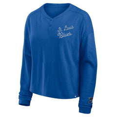 St. Louis Blues Fanatics Women's Oversized All Out Effort Long Sleeve Henley T-Shirt Blue