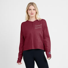 Colorado Avalanche Fanatics Women's Oversized All Out Effort Long Sleeve Henley T-Shirt Burgundy