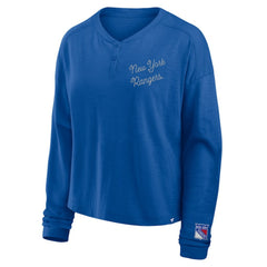 New York Rangers Fanatics Women's Oversized All Out Effort Long Sleeve Henley T-Shirt Blue