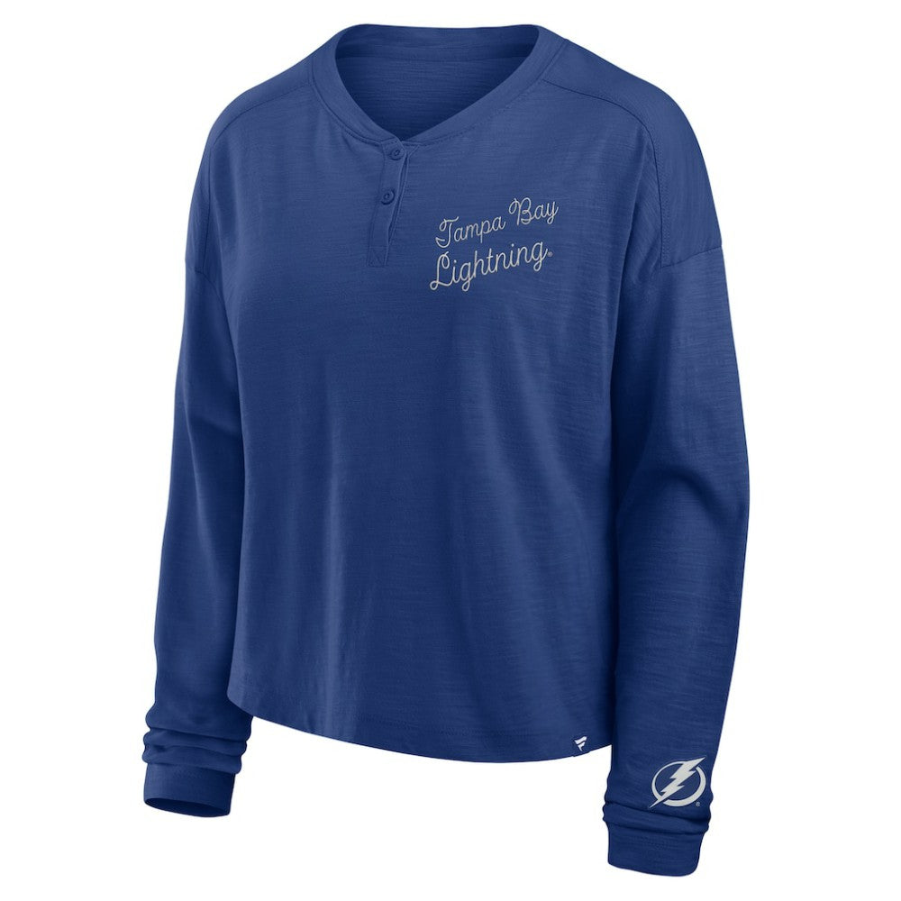 Tampa Bay Lightning Fanatics Women's Oversized All Out Effort Long Sleeve Henley T-Shirt Blue