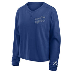 Tampa Bay Lightning Fanatics Women's Oversized All Out Effort Long Sleeve Henley T-Shirt Blue