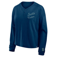 Seattle Kraken Fanatics Women's Oversized All Out Effort Long Sleeve Henley T-Shirt Deep Sea Blue