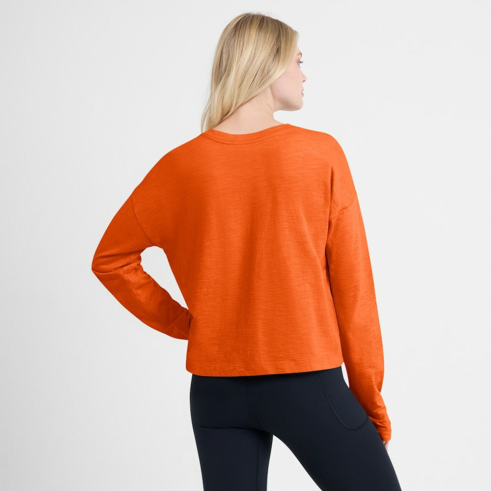 Philadelphia Flyers Fanatics Women's Oversized All Out Effort Long Sleeve Henley T-Shirt Orange