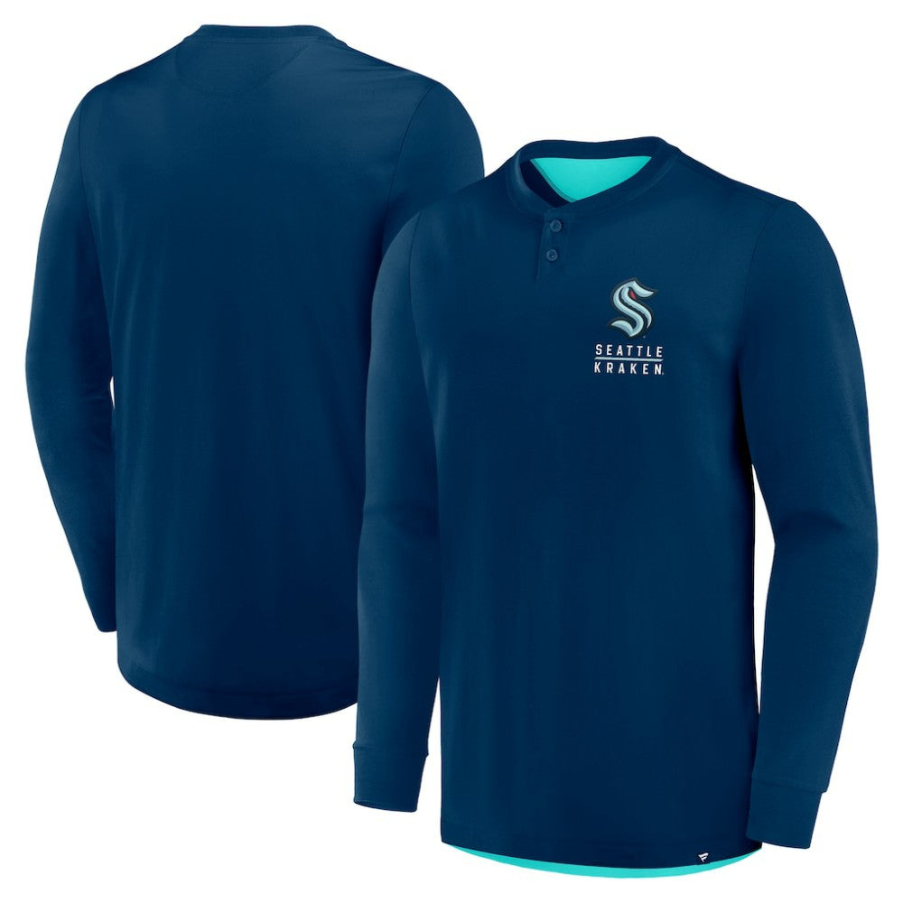 Seattle Kraken Fanatics Adrenaline Push Long Sleeve Henley Shirt Deep Sea Blue