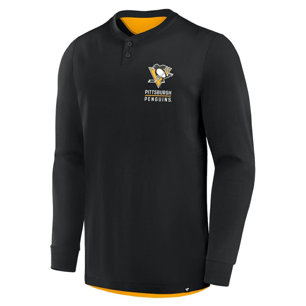 Pittsburgh Penguins Fanatics Adrenaline Push Long Sleeve Henley Shirt Black
