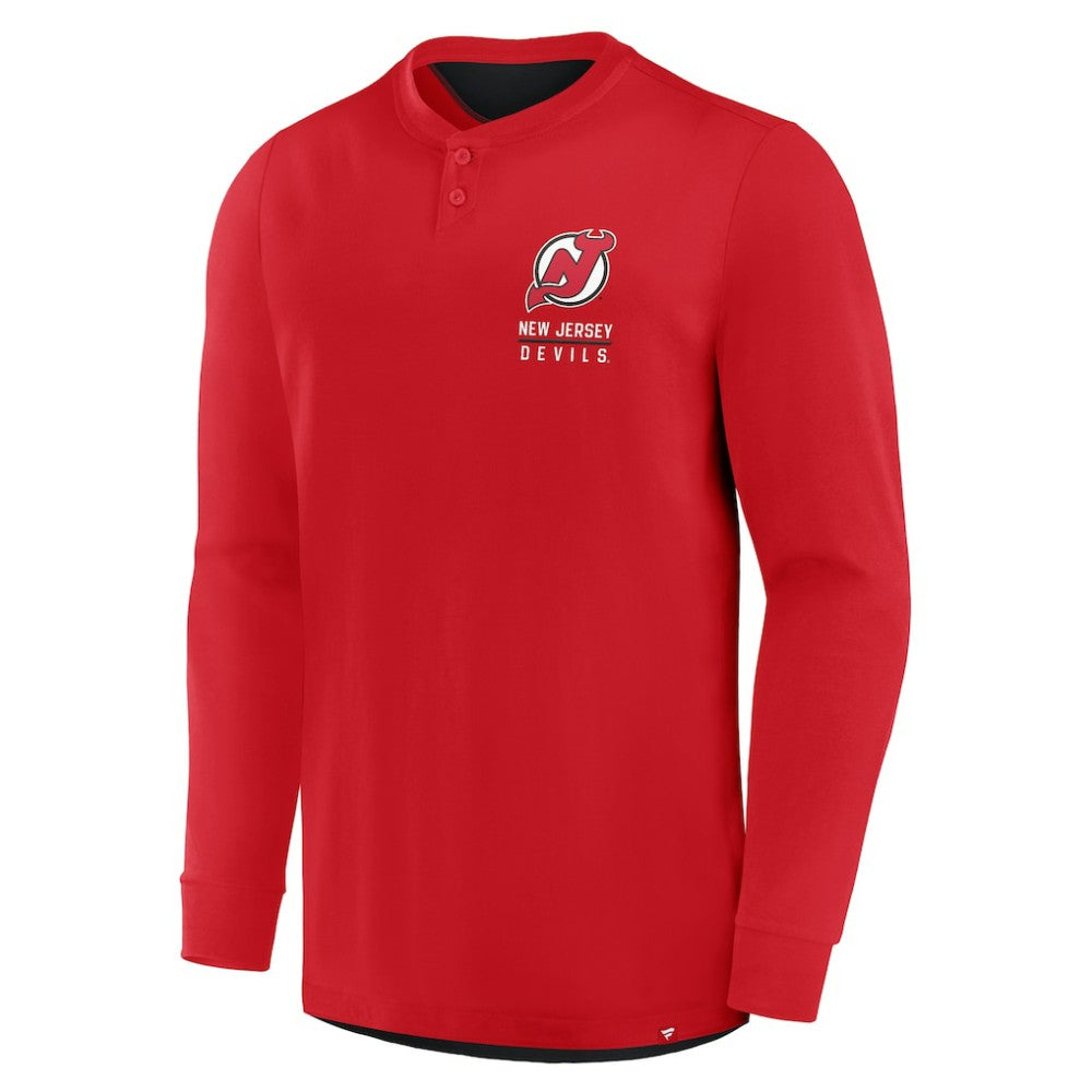 New Jersey Devils Fanatics Adrenaline Push Long Sleeve Henley Shirt Red