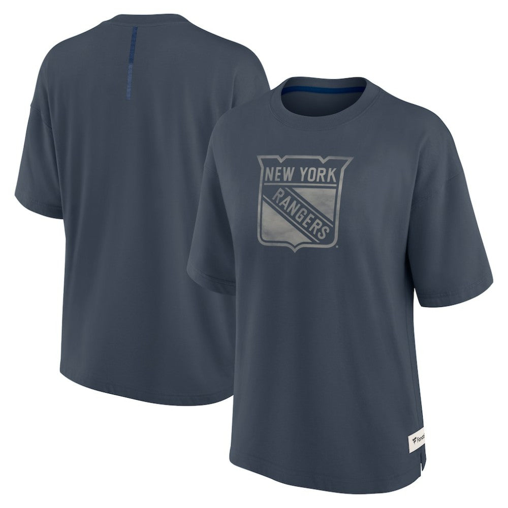 New York Rangers Fanatics Women's Oversized Elements Raw Edge Future Ground T-Shirt Blue