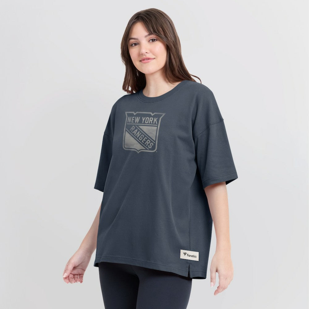 New York Rangers Fanatics Women's Oversized Elements Raw Edge Future Ground T-Shirt Blue