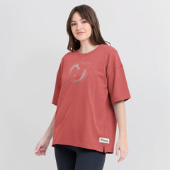 New Jersey Devils Fanatics Women's Oversized Elements Raw Edge Future Ground T-Shirt Red