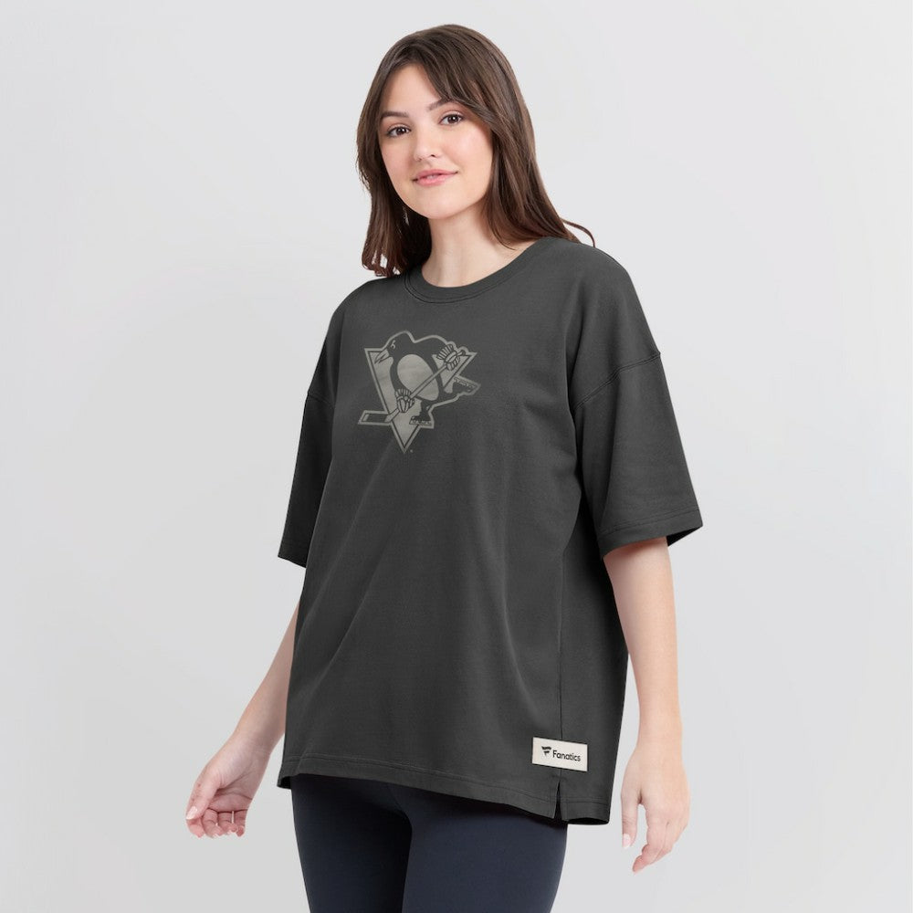 Pittsburgh Penguins Fanatics Women's Oversized Elements Raw Edge Future Ground T-Shirt Charcoal