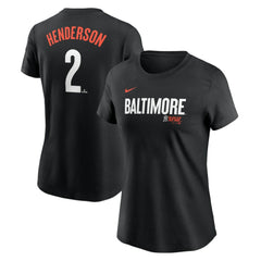 Gunnar Henderson Baltimore Orioles Women's 2024 City Connect Fuse Player Name & Number T-Shirt Black | Nike