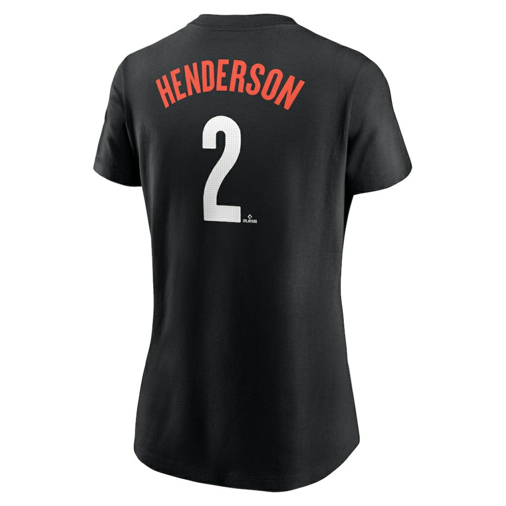 Gunnar Henderson Baltimore Orioles Women's 2024 City Connect Fuse Player Name & Number T-Shirt Black | Nike