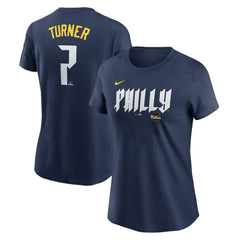 Trea Turner Philadelphia Phillies Women's 2024 City Connect Fuse Player Name & Number T-Shirt Royal | Nike