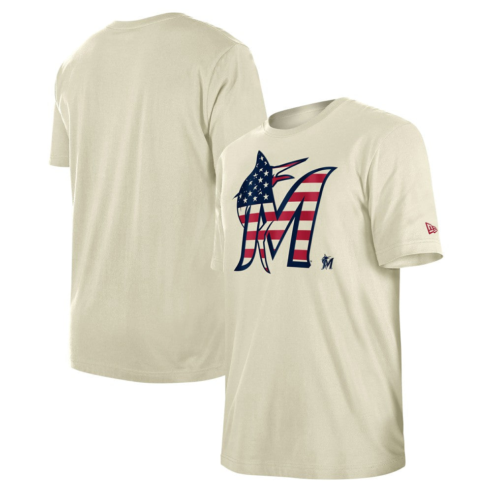 Miami Marlins Americana Flag Fill T-Shirt Cream | New Era