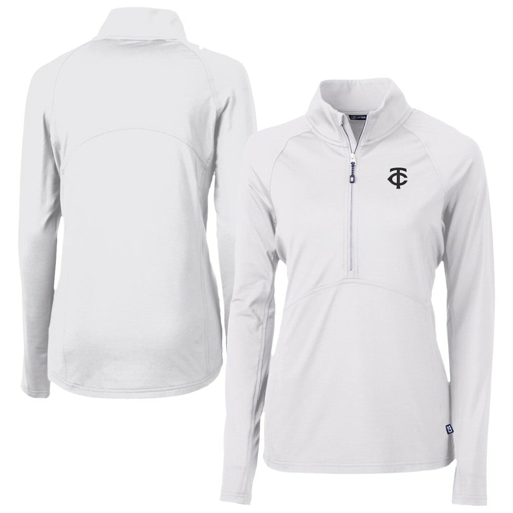 Minnesota Twins Cutter & Buck Women's Adapt Eco Knit Stretch Recycled Half-Zip DryTec Top White