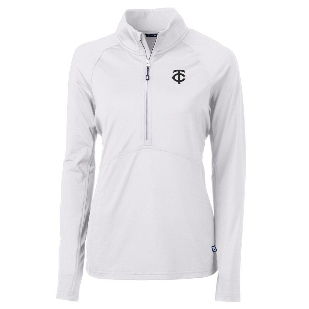 Minnesota Twins Cutter & Buck Women's Adapt Eco Knit Stretch Recycled Half-Zip DryTec Top White