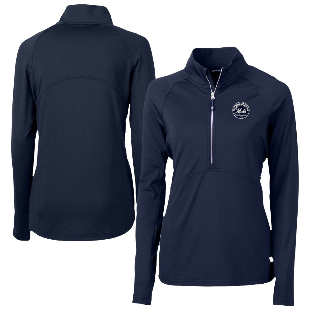 New York Mets Cutter & Buck Women's Adapt Eco Knit Stretch Recycled Half-Zip DryTec Top Navy