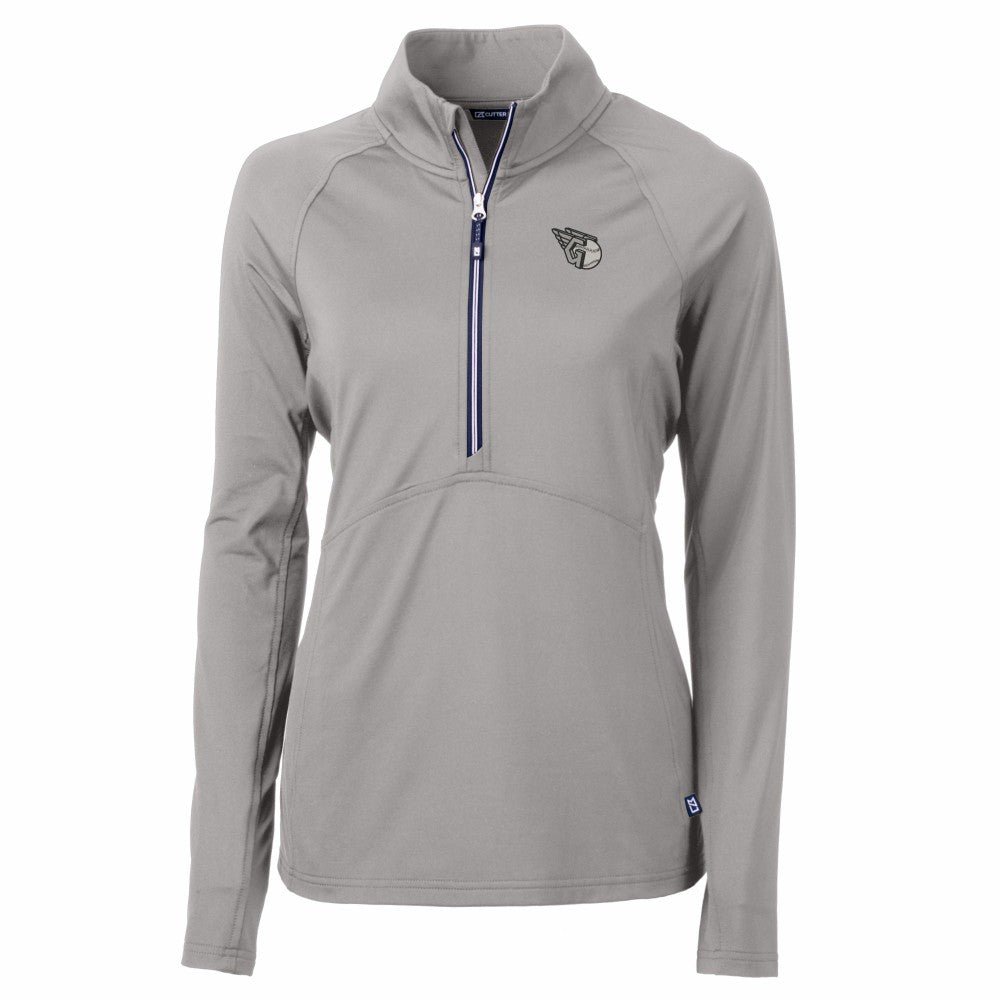 Cleveland Guardians Cutter & Buck Women's Adapt Eco Knit Stretch Recycled Half-Zip DryTec Top Gray