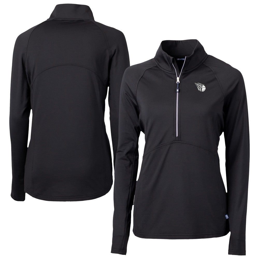 Cleveland Guardians Cutter & Buck Women's Adapt Eco Knit Stretch Recycled Half-Zip DryTec Top Black
